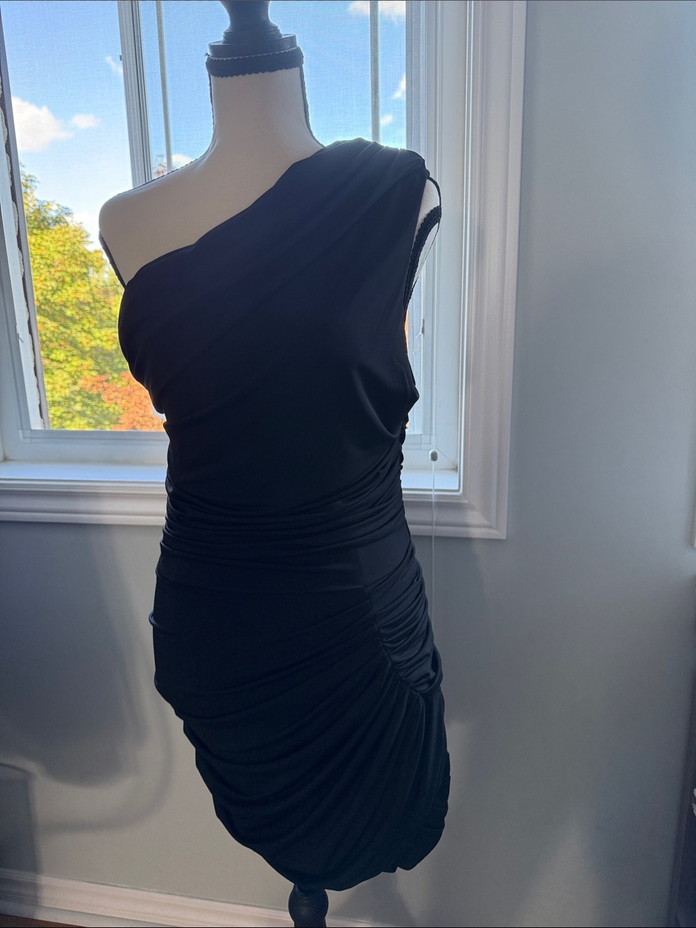 Vera Wang Lavender- Black One-Shoulder Ruched Women’s Dress